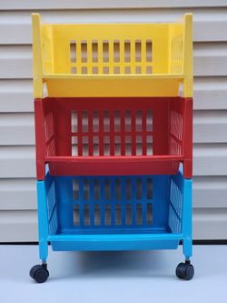 Sterilite 3 Tier Primary Color Rolling Storage Cart Baskets