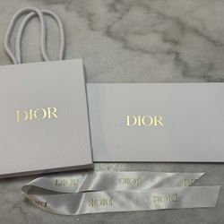Christian Dior Small White Paper Gift Bag, Ribbon Dior & Receipt Holder