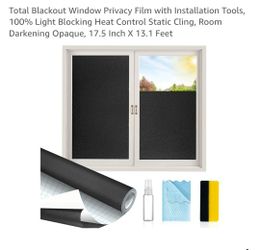 Total Blackout Window Privacy Film with Installation Tools, 100% Light Blocking Heat Control Static Cling, Room Darkening Opaque, 17.5 Inch X 13.1 Fee
