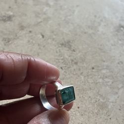 Genuine Emerald Sterling Silver Ring Size 4.5