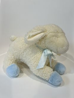 Russ Berrie VTG Lullaby Lamb Jesus Loves Me Musical Cream & Blue Plush Stuffed