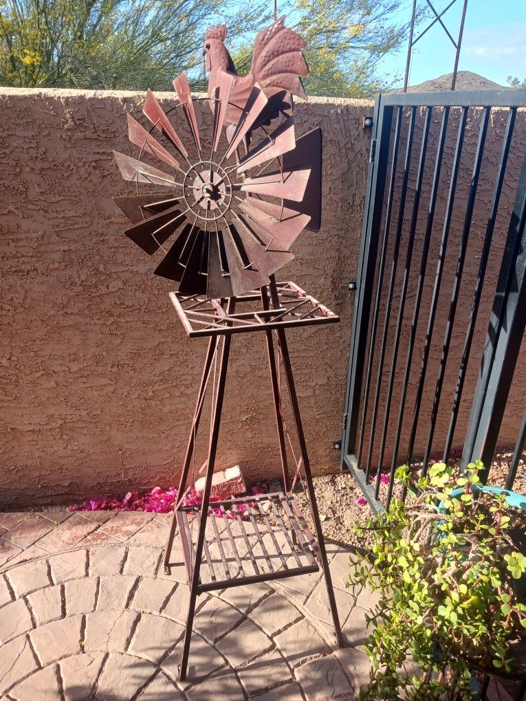 Metal Windmill With Rooster