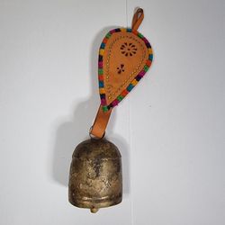 Vintage Metal Bell Wind Chime with Leather Strap
