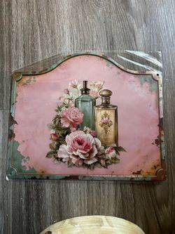 11x8” Vintage Floral Perfume Metal Wall Sign