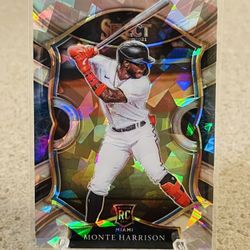Monte Harrison Miami Marlins 2021 Panini Select Silver Cracked Ice Rookie Card /25 SSP
