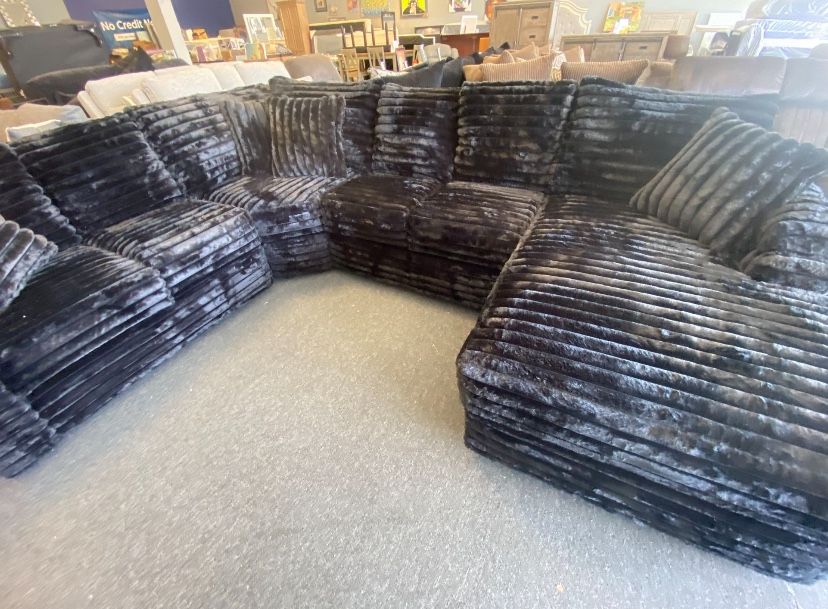 4pc BLACK Sectional Sofa Right or Left Facing wide Chaise optional ottoman available 