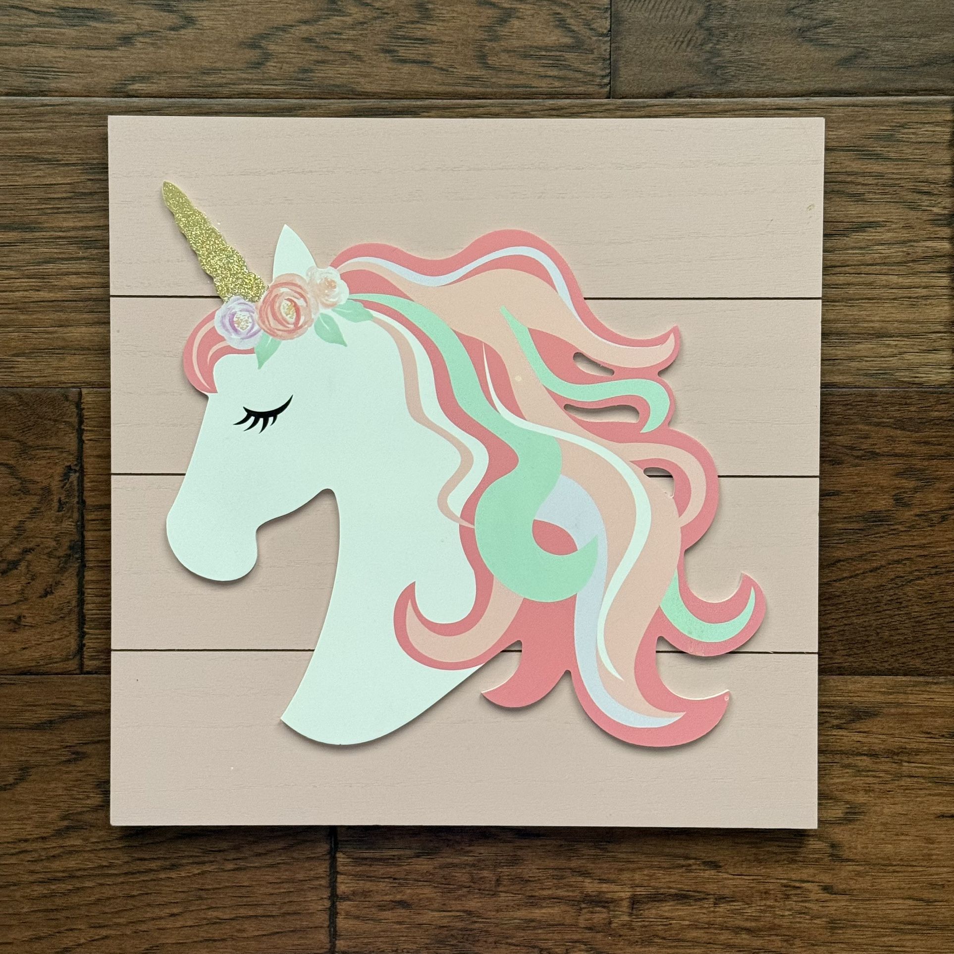 Hobby Lobby Faux Wood Pink And White Unicorn Wall Decor
