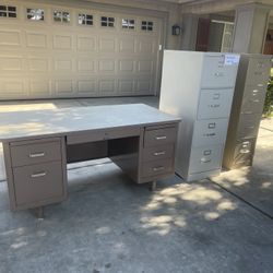 All 3 Desk And 2 Filing Cabinets 