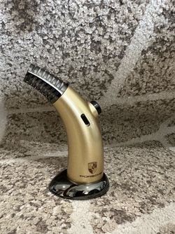 Porsche Design Gold Color Large Display Desk Top Single Torch Butane Cigar Light