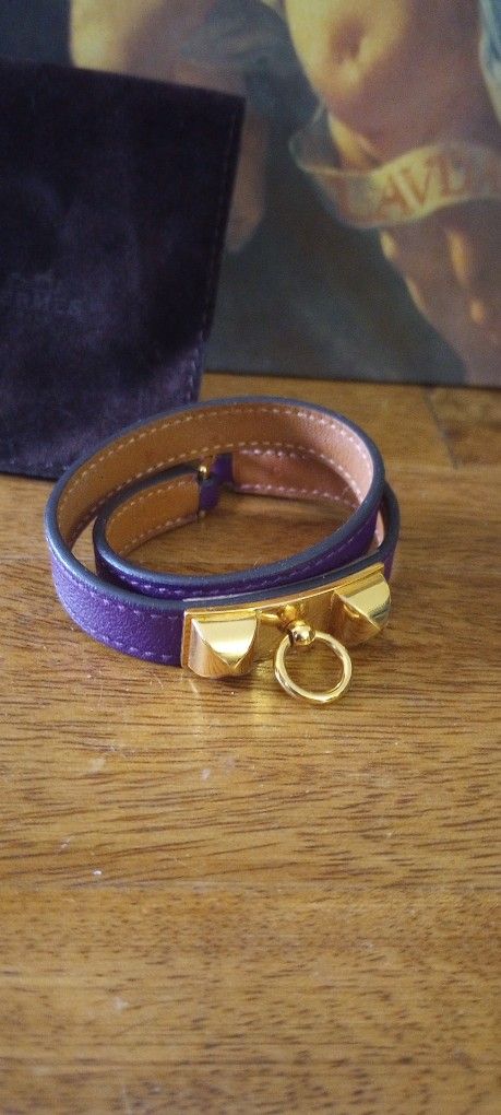 HERMÈS Rivale Double Tour Purple Bracelet Gold Hardware