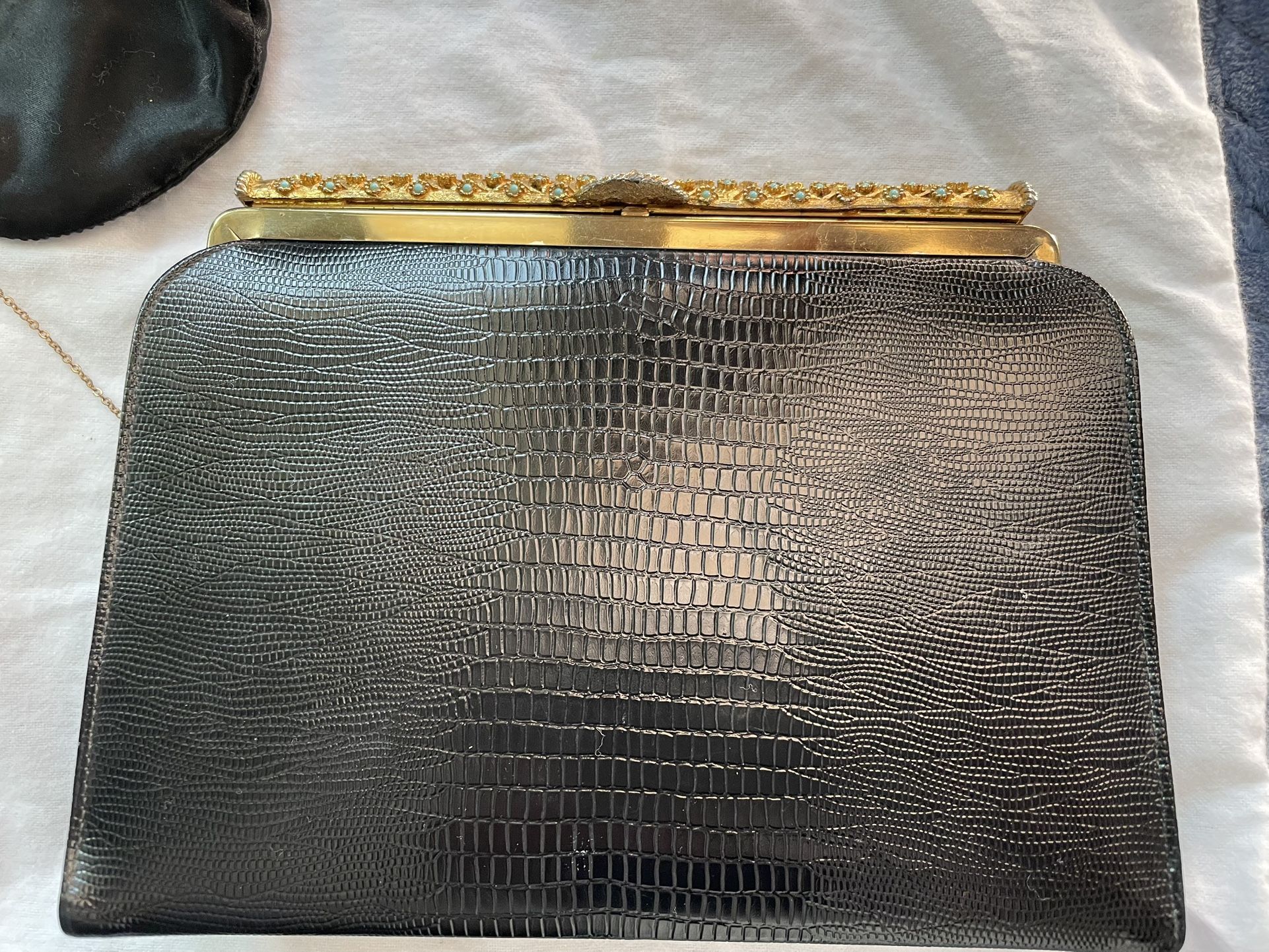 Vintage, Antique, Unique Clutch, Bag Black Purse Party Dress Up 