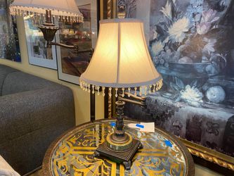 Vintage Brass Swing Arm Table Lamp w/ Beaded Shade
