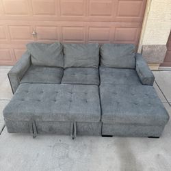 *Delivery* Gray Pullout Sectional Couch