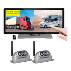 RV Wireless Backup Camera with 10.26-inch Touch Screen Monitor Stable Digital Signal Back Up Camera System, Dual Rear View Camera Super Night Vision P