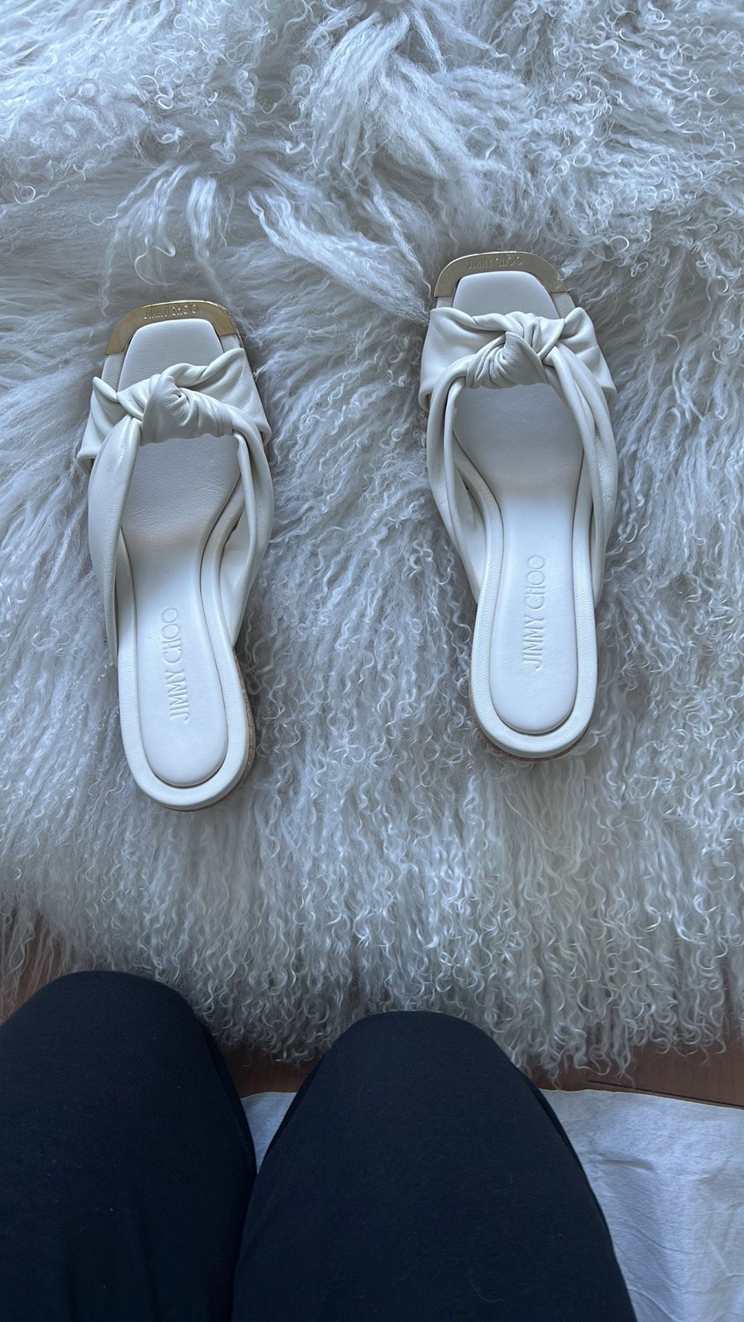 JIMMY CHOO Avenue Wedge 110 Latte Nappa Leather Wedge Mules Size 7.5