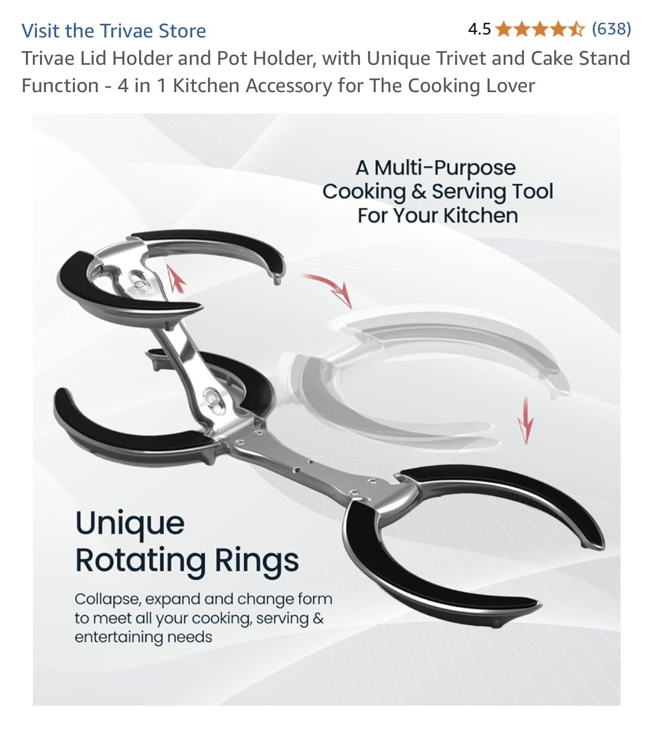 Trivae Lid Holder and Pot Holder, with Unique Trivet and Cake Stand Function - 4 in 1 Kitchen Accessory for The Cooking Lover