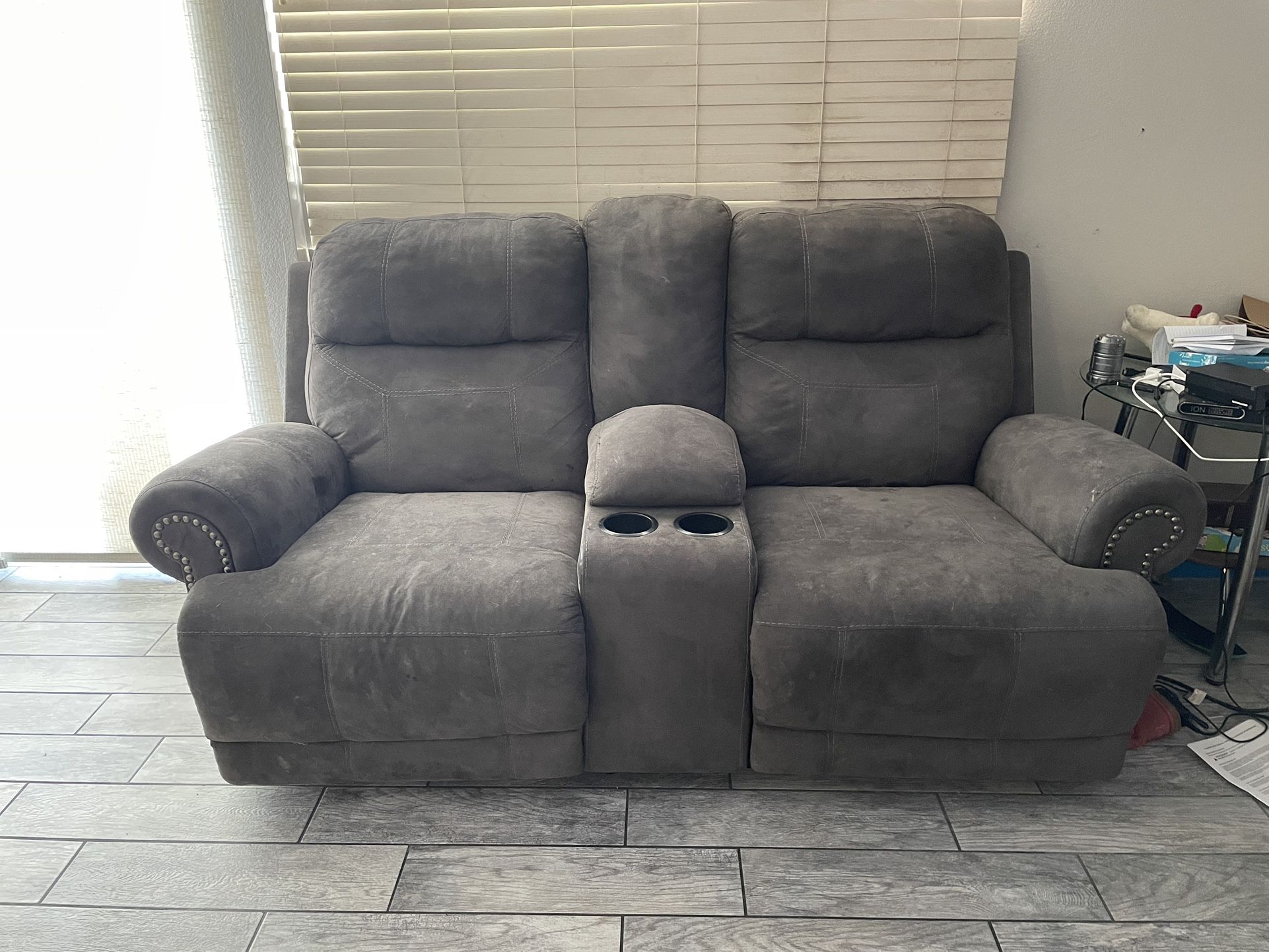 Grey Recliner Love Seat And Sofa 