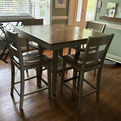 Wood -Dual Tone Bar Height Table And 4 Chairs 