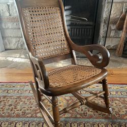Child's Antique Solid Wood and Cane Lincoln Rocking Chair 