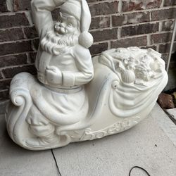 Vintage Blow Mold Santa Sleigh 🛷 And Two Reindeers