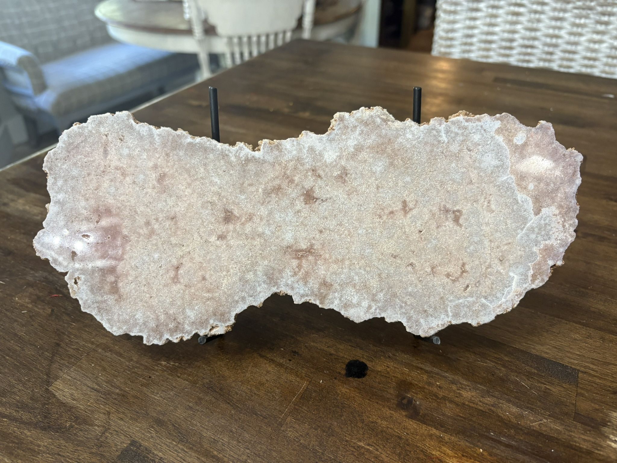 Thick pink amethyst slab with stand