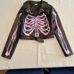 Kids, Girls Faux Leather Skeleton Jacket