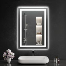 LED Bathroom Mirrors 24"x30" Bathroom Mirror with Lights for Wall, Backlit + Front Lit, 3 Colors, Anti-Fog, Dimmable Brightness for Vanity,Bathroom, E