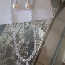 Necklace Pearl N Cubic Zirconia On Silver