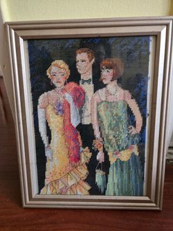 1920s Trio Cross Stitch Framed in Glass
