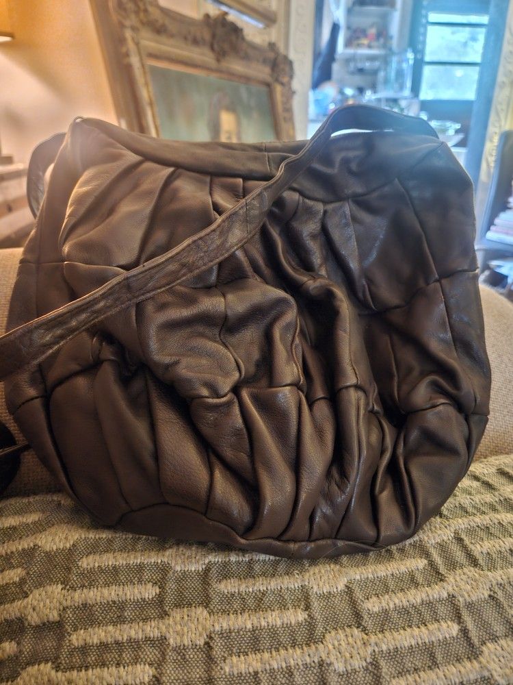 Buttery Soft Rich Brown Leather Quilted, Crossbody Hobo Bag
