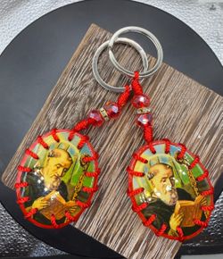 Religious Saint Medal Keychain Set of Two