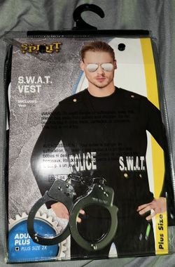 Spirit Halloween swat vest plus the handcuffs