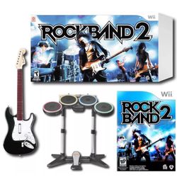 COMPLETE Nintendo Wii-U Wii ROCK BAND 2 Special Edition Bundle drums guitar game