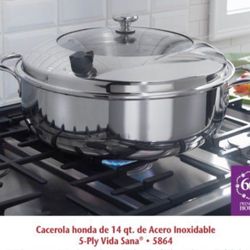 Princess House Cacerola Olla De 14 Qts De Vida Sana 5 Ply Stainless Steel Inoxidable. 