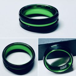 Black/Green Tungsten Carbide Ring