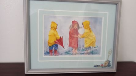 "Bus Stop" Original 1993  Water Color By Carolyn B. Baker and Signed