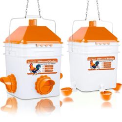 20 Pounds Chicken Feeder and 3 Gallon Chicken Waterer,High-Capacity Hanging Chicken Feeder and Waterer Set for up to 20 Chicks/15 Adult Chickens(Orang