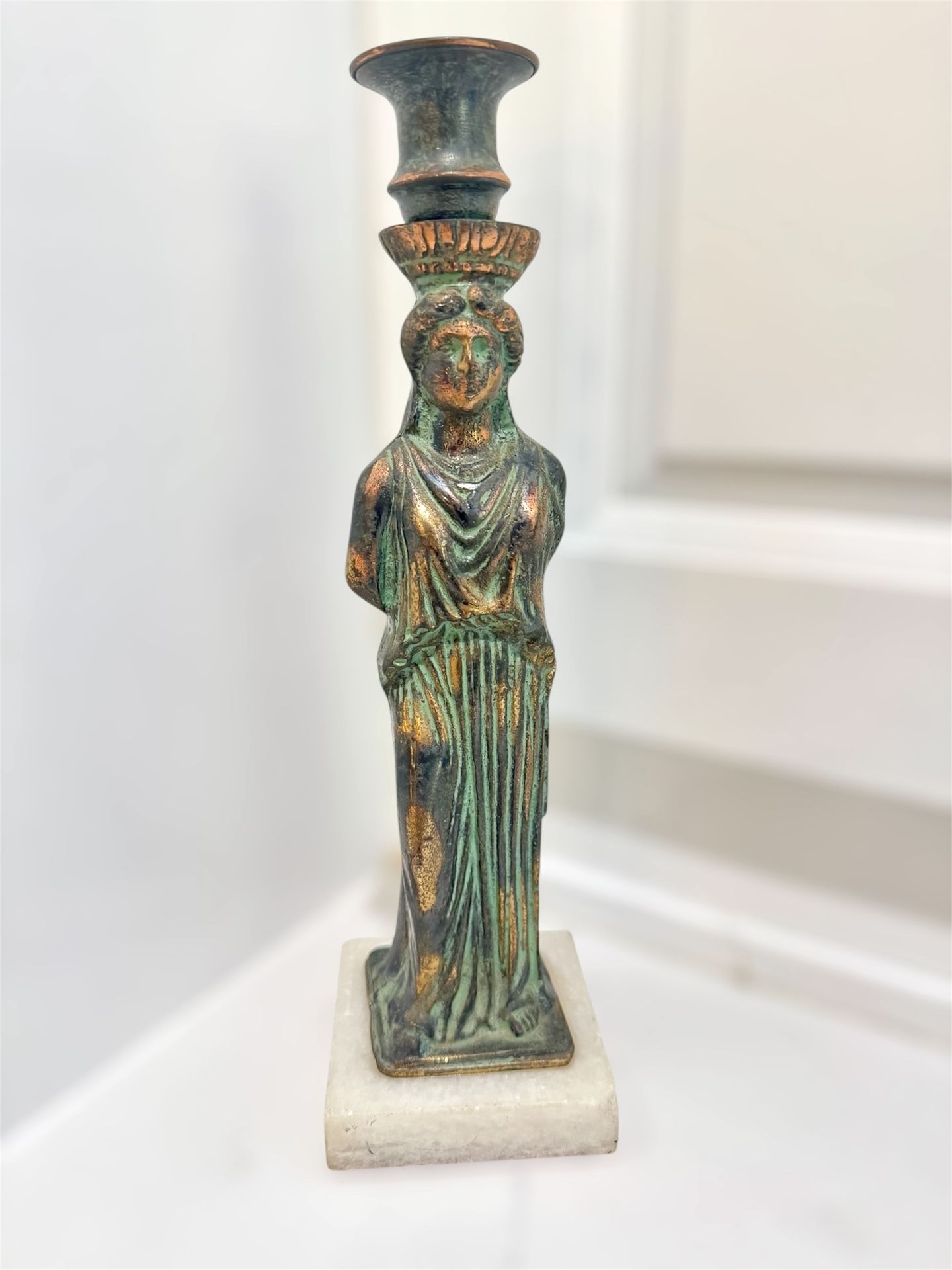 MCM Bronze And Marble Candle Holder