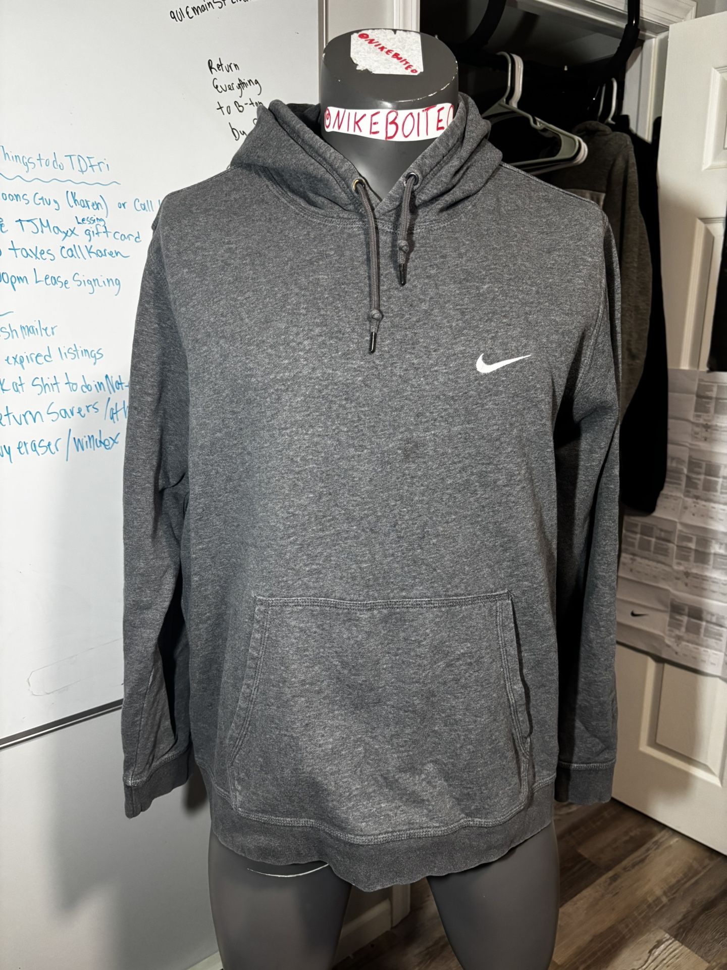 Nike Men XL VINTAGE Hoodie Sweatshirt Pullover Solo Swoosh Charcoal Grey Cotton