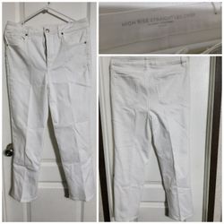 White Women's High Rise Straight Leg Crop Pants Size 1