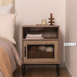 Chairside Table with Cabinet and Open Storage Shelf