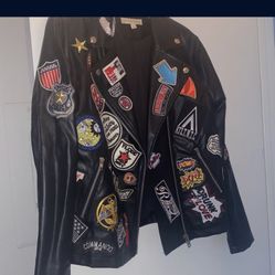 Faux Leather Patch Jacket Size Large 