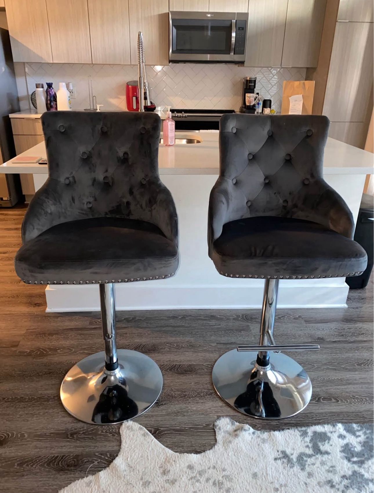 Suede bar stool pair