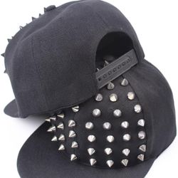 Adult Baseball Cap Rock Cool Hip Hop Studded Rivet Snapback Flat Cap Hat Black