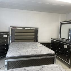 Queen Led Bed Dresser Mirror Chest Nightstand 