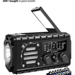 
20000mah Hand Crank Emergency Radio, SW/NOAA/AM/FM Weather Radio, Solar Powered Hand Crank Charger with Big Battery Powered, Portable, Cellphone 