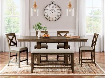 Brand New Casual rustic Style Counter Height Dining set w/2 extension leaves