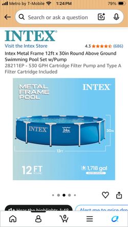 Intex 12ft x 30in Metal Frame Above Ground Pool
