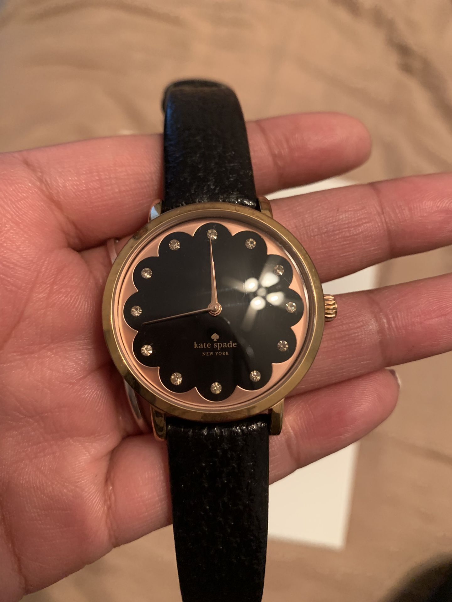 Kate spade rose gold and black leather watch