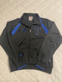 RARE Texas Rangers Black And Blue Majestic Jacket